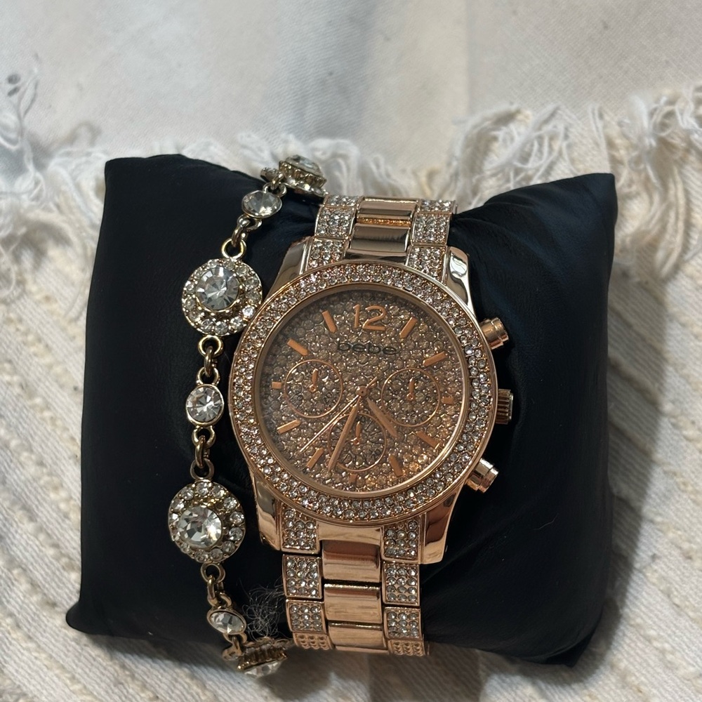 Bebe Gold Watch and Bracelet Set